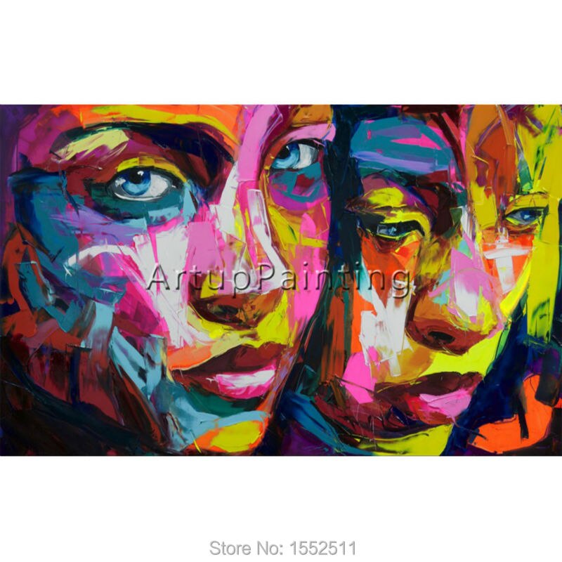 Francoise Nielly Hand painted Palette knife Face Oil painting Impasto figure on canvas Pop art Palette knife painting portrait