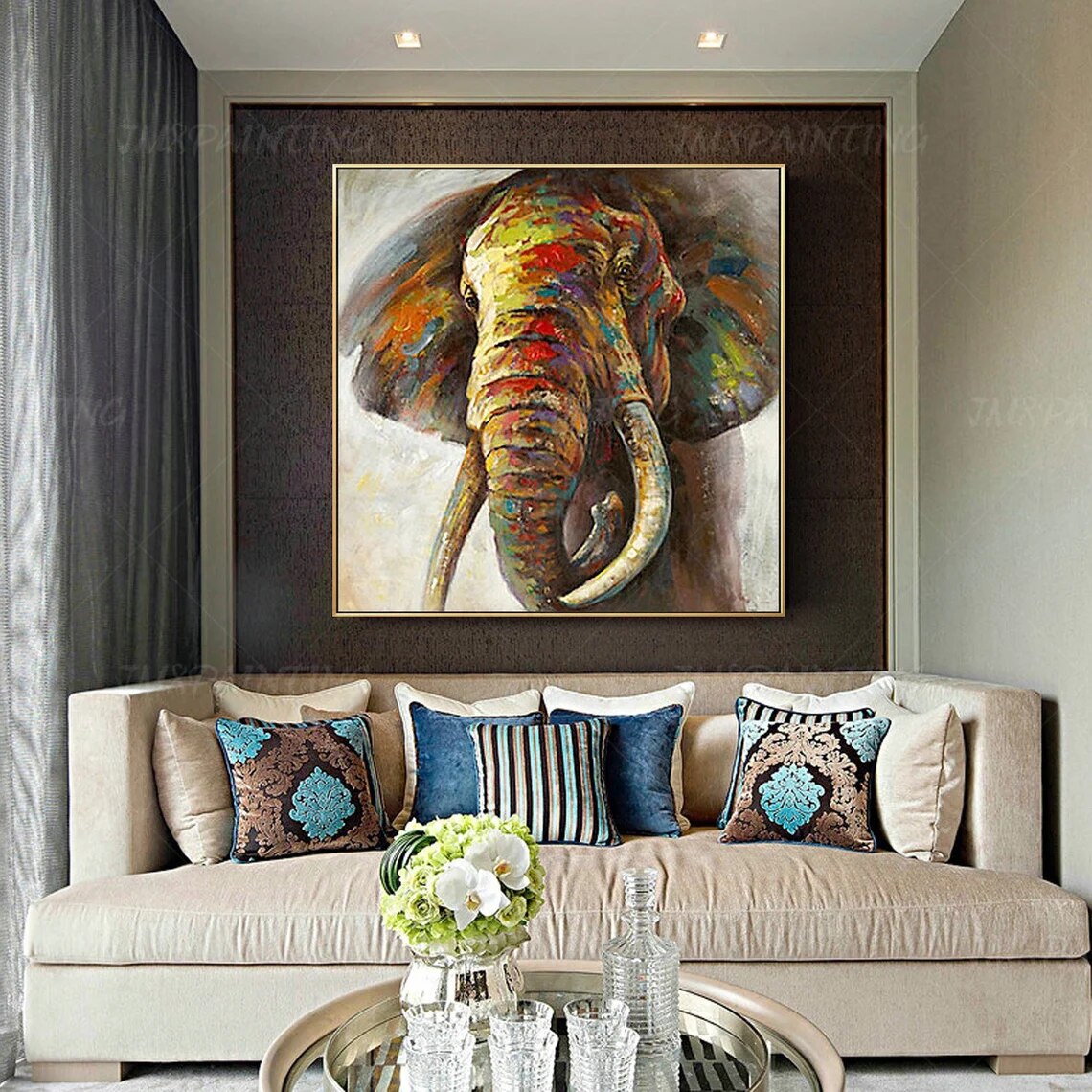 Elephant Painting Hand Painted Impressionist Animal Wall Art Square Frame Wall Art Bedroom Home Decor Elephant Painting Hand Painted Impressionist Animal Wall Art Square Frame Wall Art Bedroom Home Decor