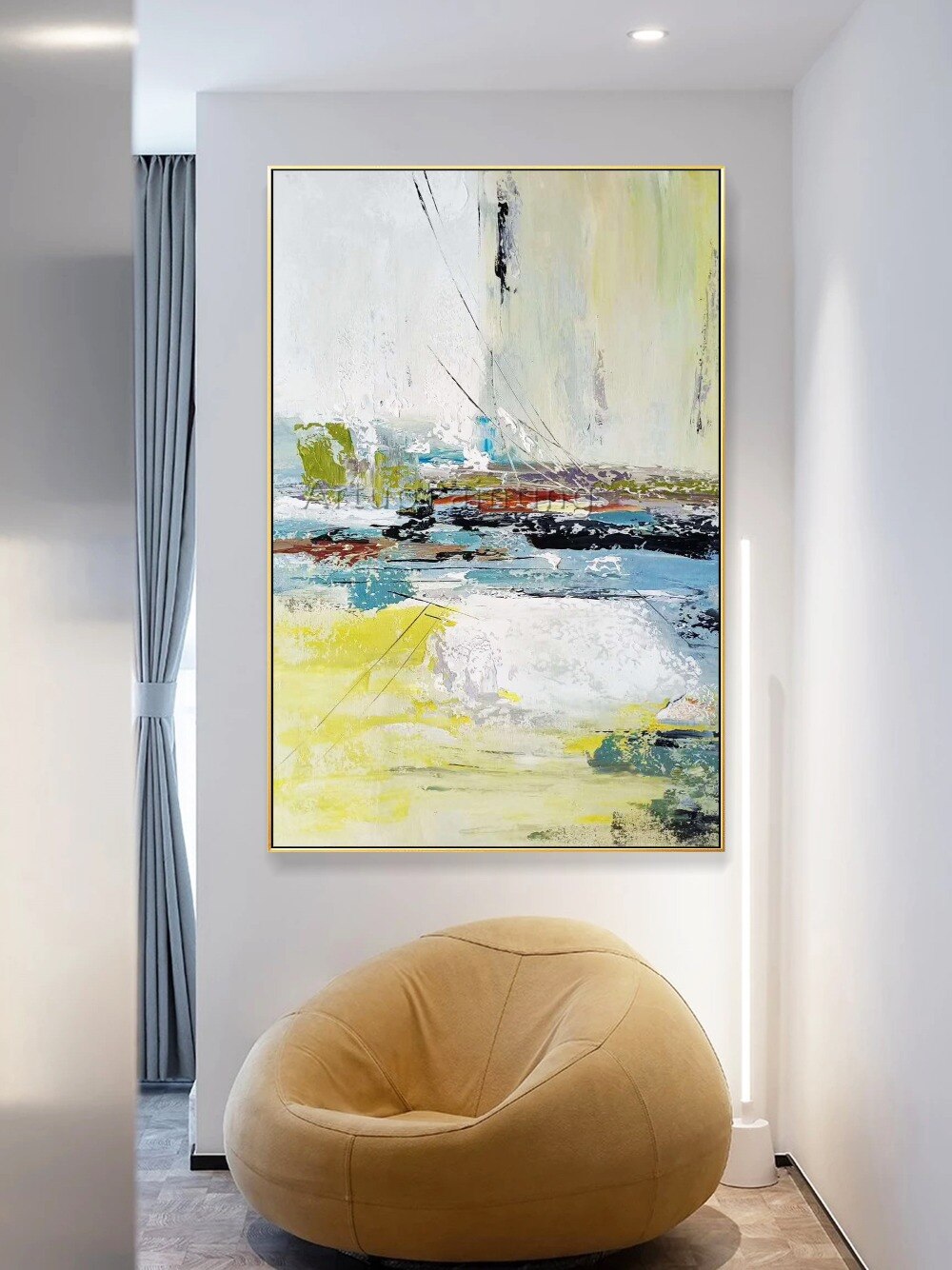 Modern Abstract Green yellow Oil Painting on Canvas Wall Art Picture Home Decoration for Living Room Hand Painted