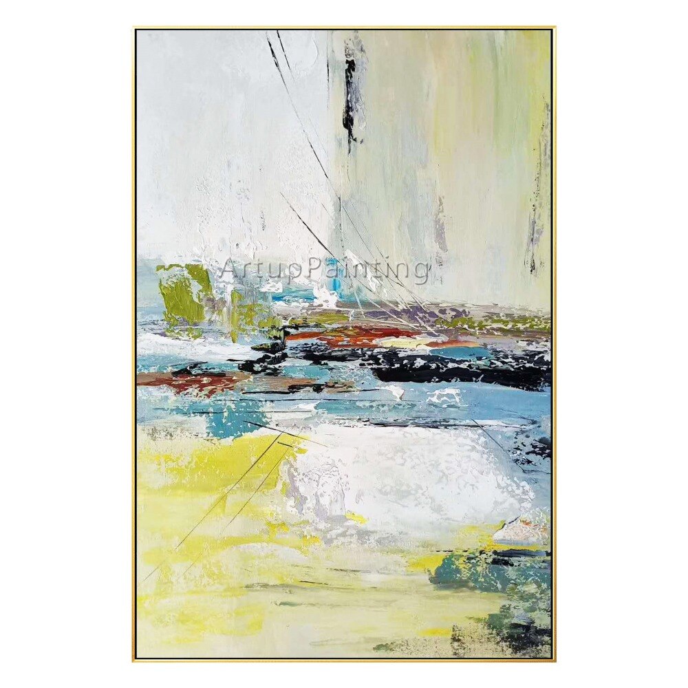Modern Abstract Green yellow Oil Painting on Canvas Wall Art Picture Home Decoration for Living Room Hand Painted