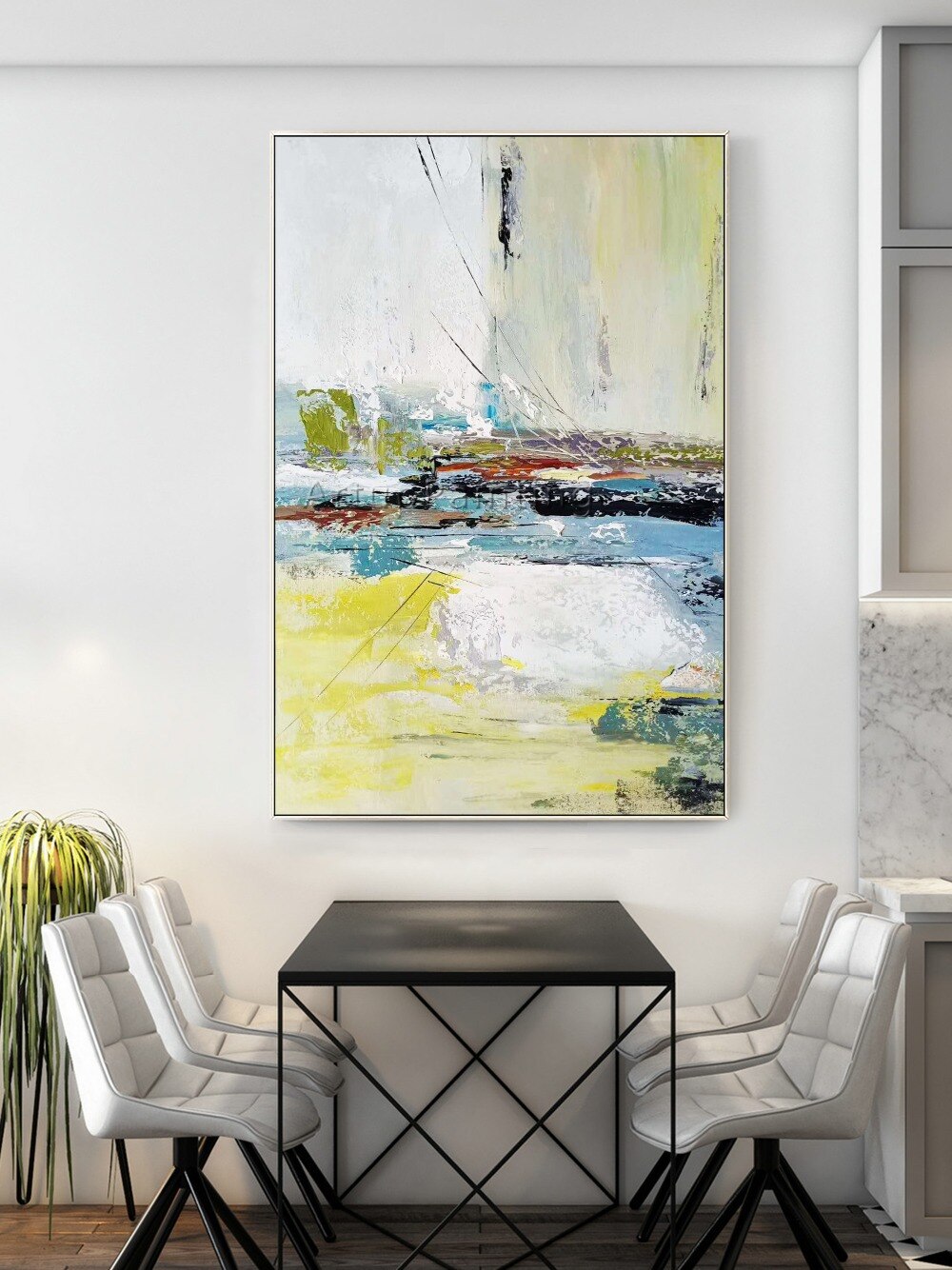 Modern Abstract Green yellow Oil Painting on Canvas Wall Art Picture Home Decoration for Living Room Hand Painted