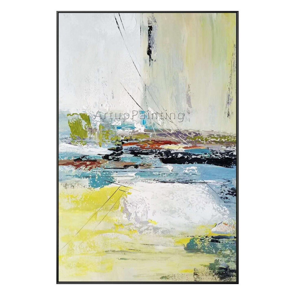 Modern Abstract Green yellow Oil Painting on Canvas Wall Art Picture Home Decoration for Living Room Hand Painted