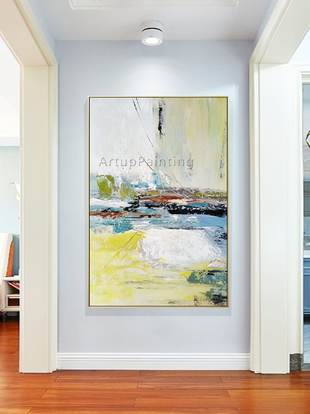 Modern Abstract Green yellow Oil Painting on Canvas Wall Art Picture Home Decoration for Living Room Hand Painted