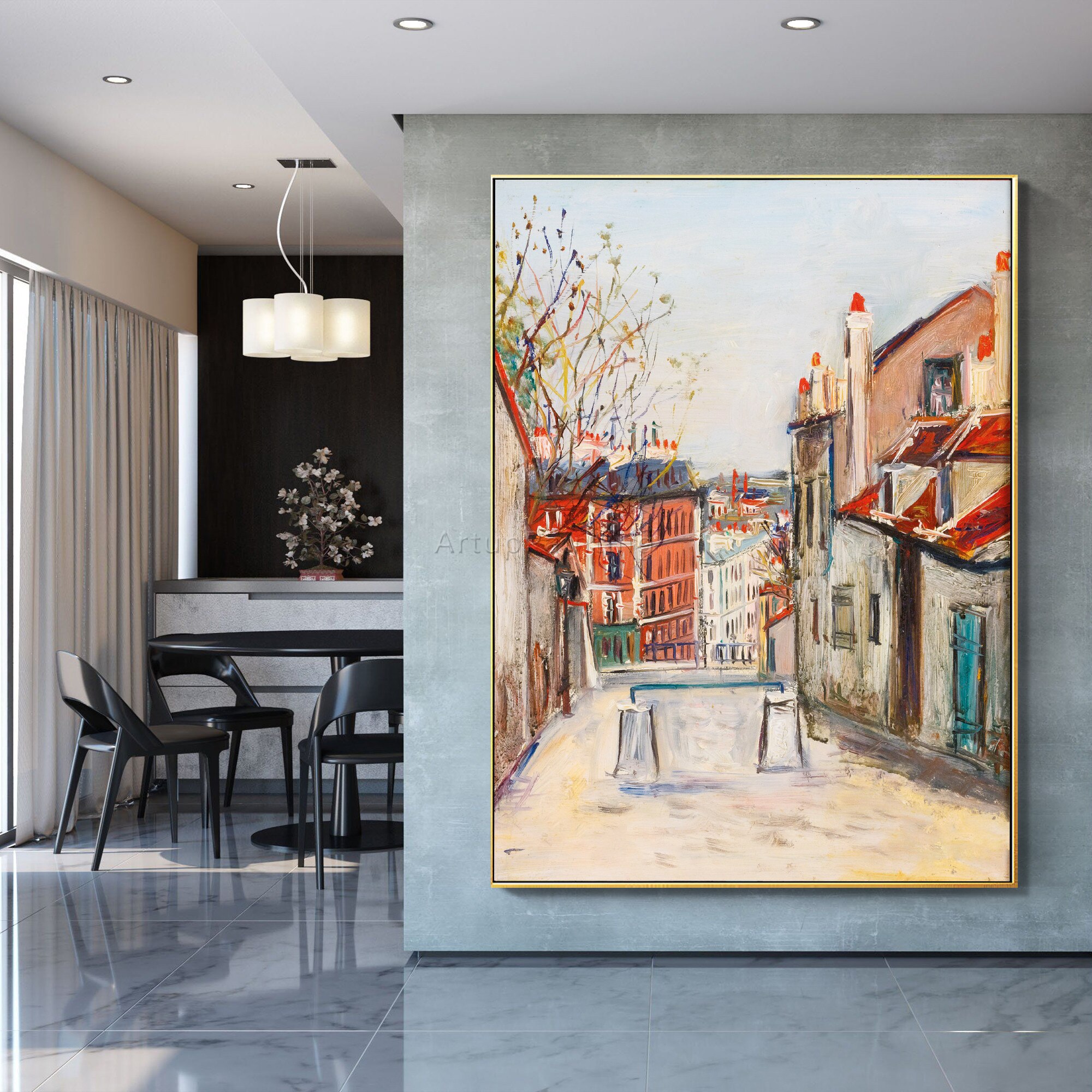 Cityscpae Paris Street Hand Painting Canvas Vintage Countryside oil painting acrylic large wall art Poster picture home decor
