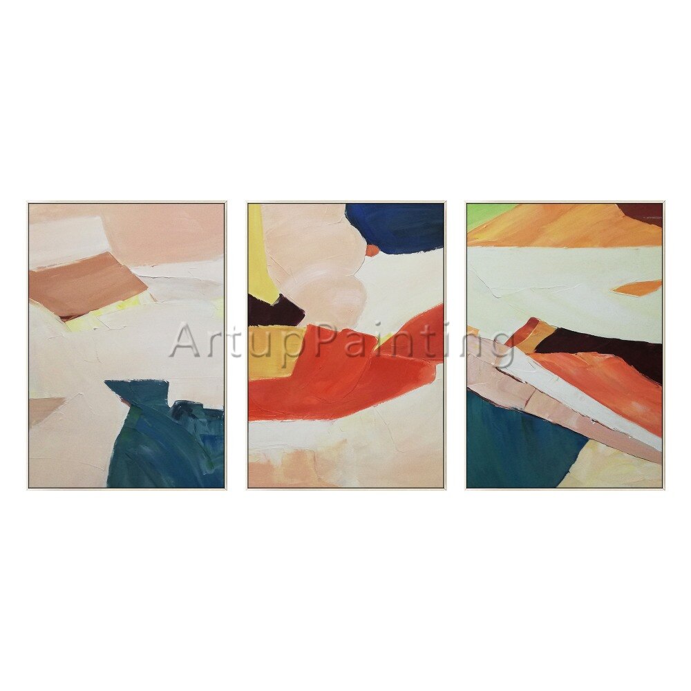 Juego de 3 pinturas al &oacute;leo modernas sobre lienzo, im&aacute;genes art&iacute;sticas de pared abstractas pintadas a mano para decoraci&oacute;n de pared de sala de estar, gris, blanco y naranja