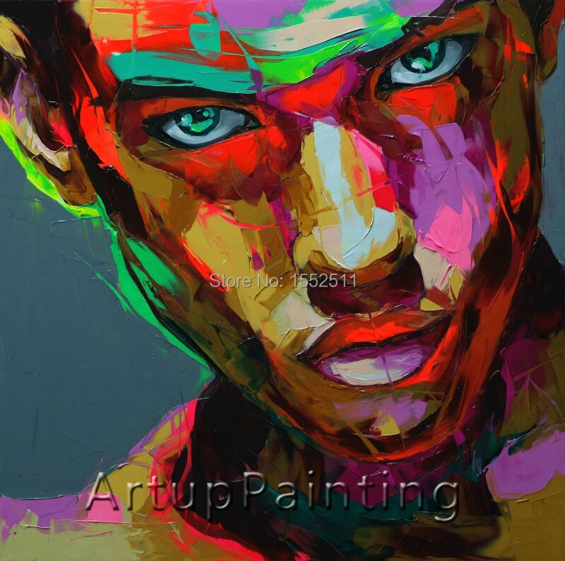 Paleta de cuchillo para pintar retrato, lienzo de cara hecha a mano, pintura al &oacute;leo, figura de Impasto sobre lienzo pintada a mano, francotirador, Nielly 33