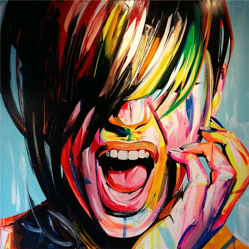 Pintura al &oacute;leo de la cara, cuadro en lienzo de estilo franc&eacute;s Nielly, decoraci&oacute;n de caudros, quadro, arte de pared, paleta de im&aacute;genes, cuchillo, figura de Impasto