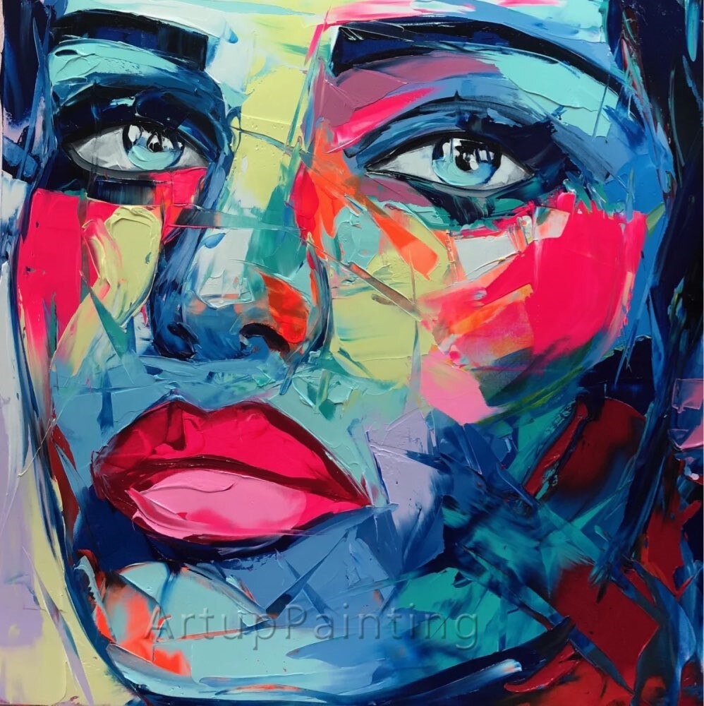Paleta de pintura al &oacute;leo de lienzo para decoraci&oacute;n del hogar, imagen art&iacute;stica de pared acr&iacute;lica para sala de estar, retrato abstracto hecho a mano con cuchillo
