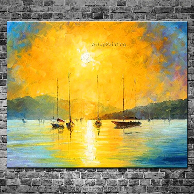Pintura de barco de adorno para el hogar, pintura al &oacute;leo abstracta, imagen de pared de lienzo, Hogar Moderno para decorar la sala de estar 2