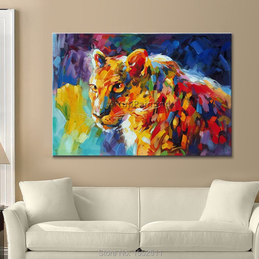 Pintura al &oacute;leo sobre lienzo de guepardo Animal, arte de pared para sala de estar, arte Pop, papel tapiz abstracto moderno pintado a mano