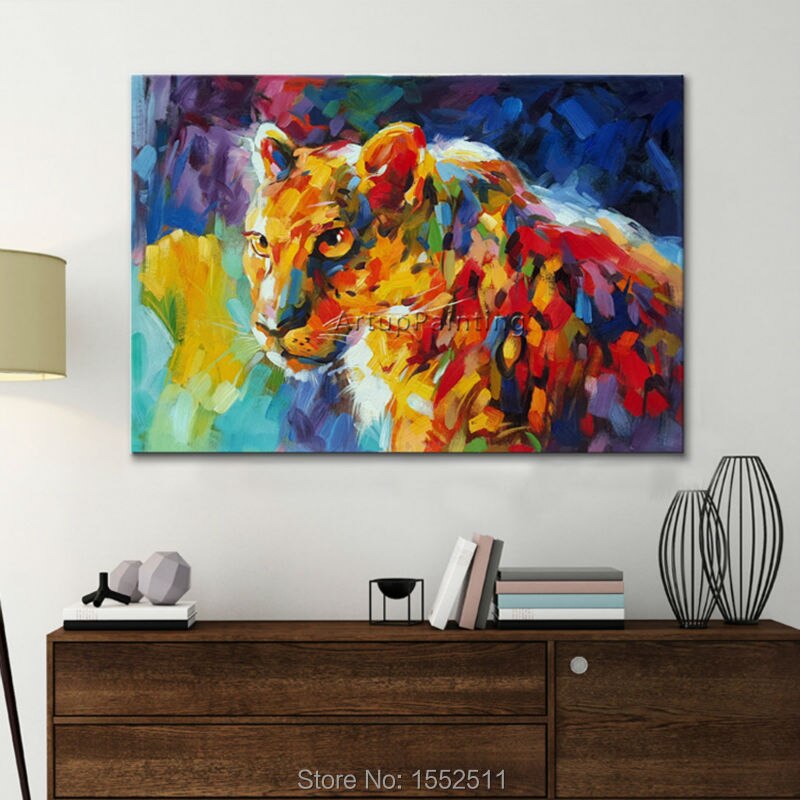 Pintura al &oacute;leo sobre lienzo de guepardo Animal, arte de pared para sala de estar, arte Pop, papel tapiz abstracto moderno pintado a mano