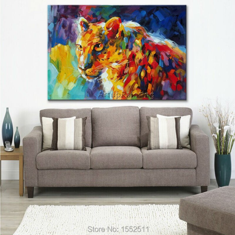 Pintura al &oacute;leo sobre lienzo de guepardo Animal, arte de pared para sala de estar, arte Pop, papel tapiz abstracto moderno pintado a mano