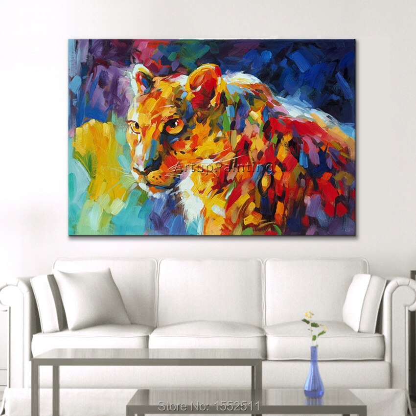 Pintura al &oacute;leo sobre lienzo de guepardo Animal, arte de pared para sala de estar, arte Pop, papel tapiz abstracto moderno pintado a mano
