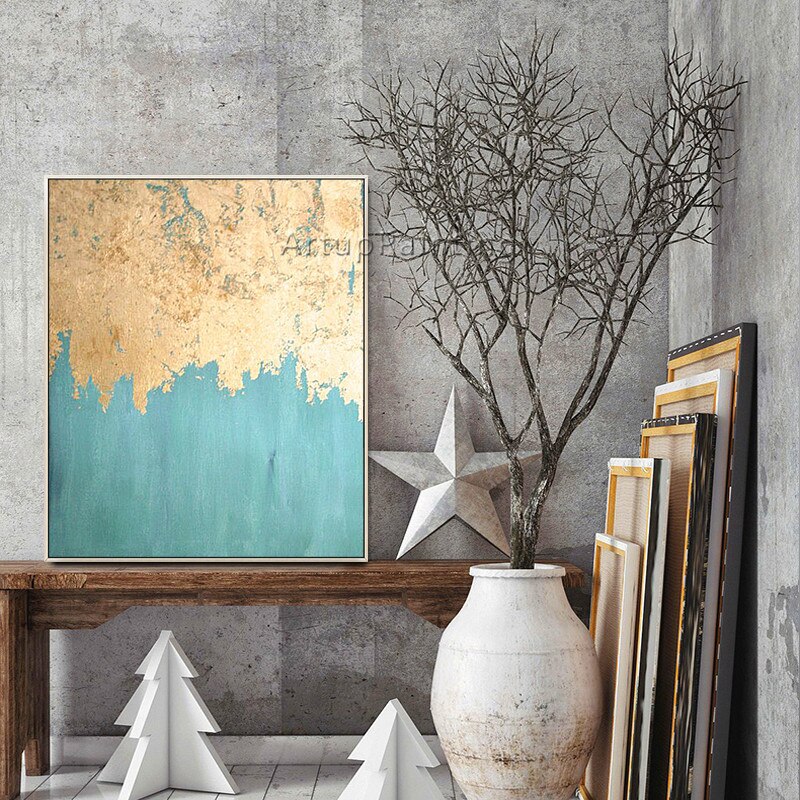 Cuadro en lienzo de estilo n&oacute;rdico para decoraci&oacute;n del hogar, pintura acr&iacute;lica de oro azul, im&aacute;genes art&iacute;sticas de pared para sala de estar, quadro89