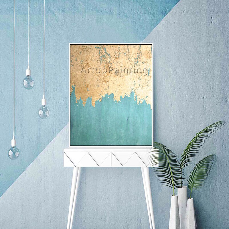 Cuadro en lienzo de estilo n&oacute;rdico para decoraci&oacute;n del hogar, pintura acr&iacute;lica de oro azul, im&aacute;genes art&iacute;sticas de pared para sala de estar, quadro89