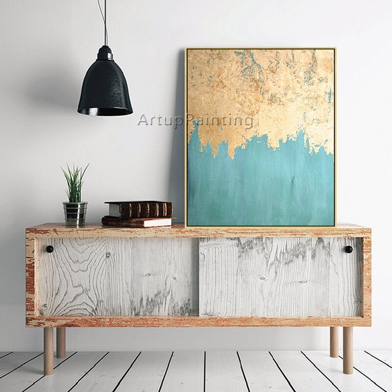 Cuadro en lienzo de estilo n&oacute;rdico para decoraci&oacute;n del hogar, pintura acr&iacute;lica de oro azul, im&aacute;genes art&iacute;sticas de pared para sala de estar, quadro89