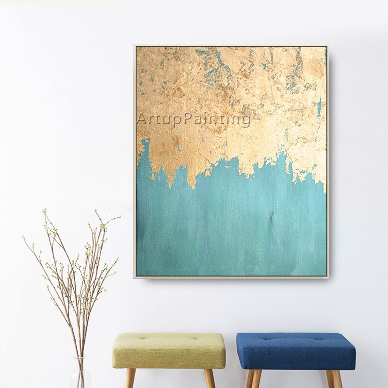 Cuadro en lienzo de estilo n&oacute;rdico para decoraci&oacute;n del hogar, pintura acr&iacute;lica de oro azul, im&aacute;genes art&iacute;sticas de pared para sala de estar, quadro89