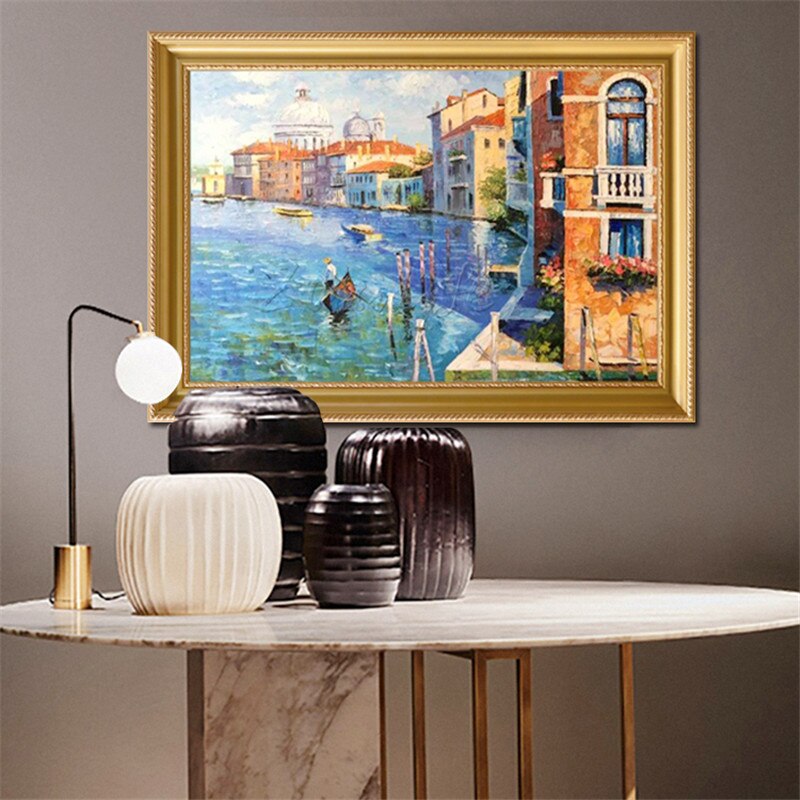 Sala de estar pintada a mano, vista al mar Mediterr&aacute;neo, Decora una pintura de pared en el lienzo, papel tapiz art&iacute;stico, imagen 30