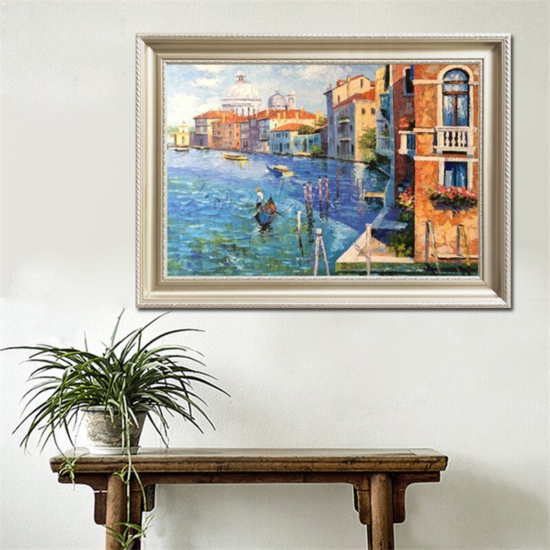 Sala de estar pintada a mano, vista al mar Mediterr&aacute;neo, Decora una pintura de pared en el lienzo, papel tapiz art&iacute;stico, imagen 30