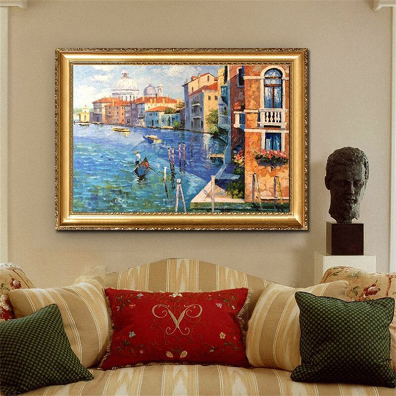 Sala de estar pintada a mano, vista al mar Mediterr&aacute;neo, Decora una pintura de pared en el lienzo, papel tapiz art&iacute;stico, imagen 30