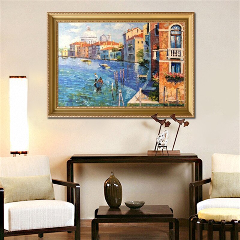 Sala de estar pintada a mano, vista al mar Mediterr&aacute;neo, Decora una pintura de pared en el lienzo, papel tapiz art&iacute;stico, imagen 30