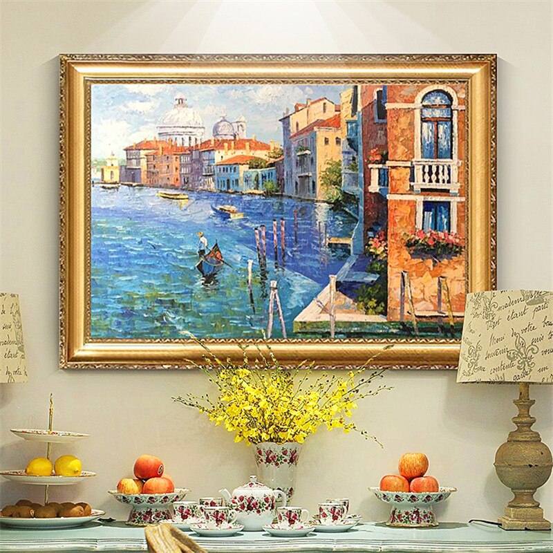 Sala de estar pintada a mano, vista al mar Mediterr&aacute;neo, Decora una pintura de pared en el lienzo, papel tapiz art&iacute;stico, imagen 30