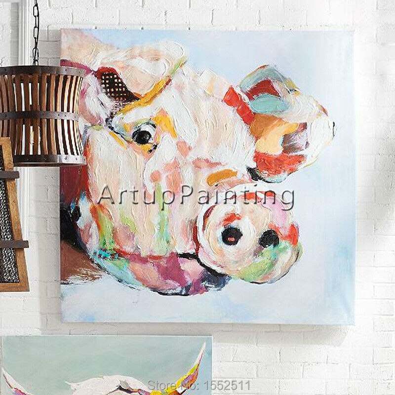 Cuadro pintado al &oacute;leo moderno de mano abstracta, sala de estar adorno para, cerdo animal