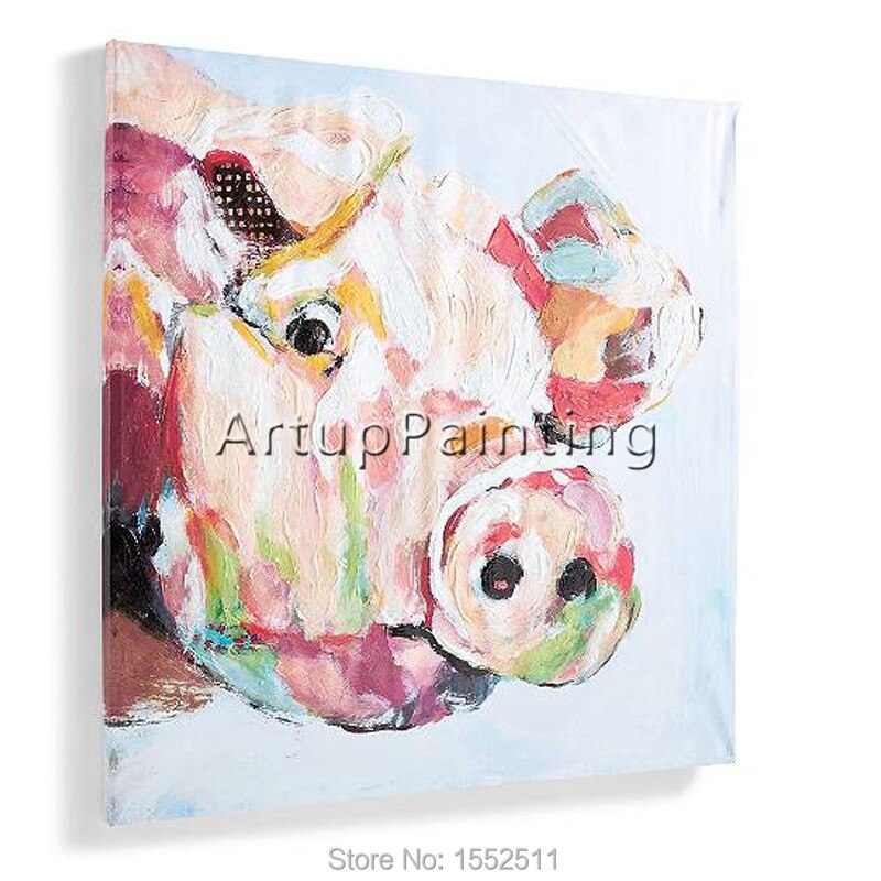 Cuadro pintado al &oacute;leo moderno de mano abstracta, sala de estar adorno para, cerdo animal