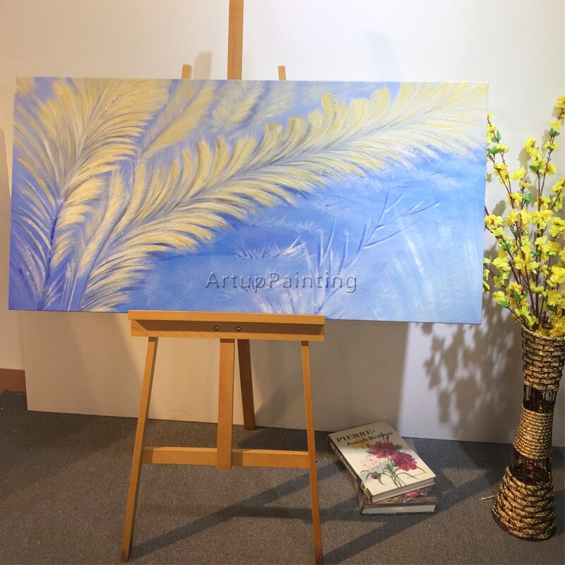 Pintura de plumas abstractas modernas, lienzo acr&iacute;lico azul, arte abstracto, im&aacute;genes art&iacute;sticas de pared para sala de estar, decoraci&oacute;n del hogar, cuadros