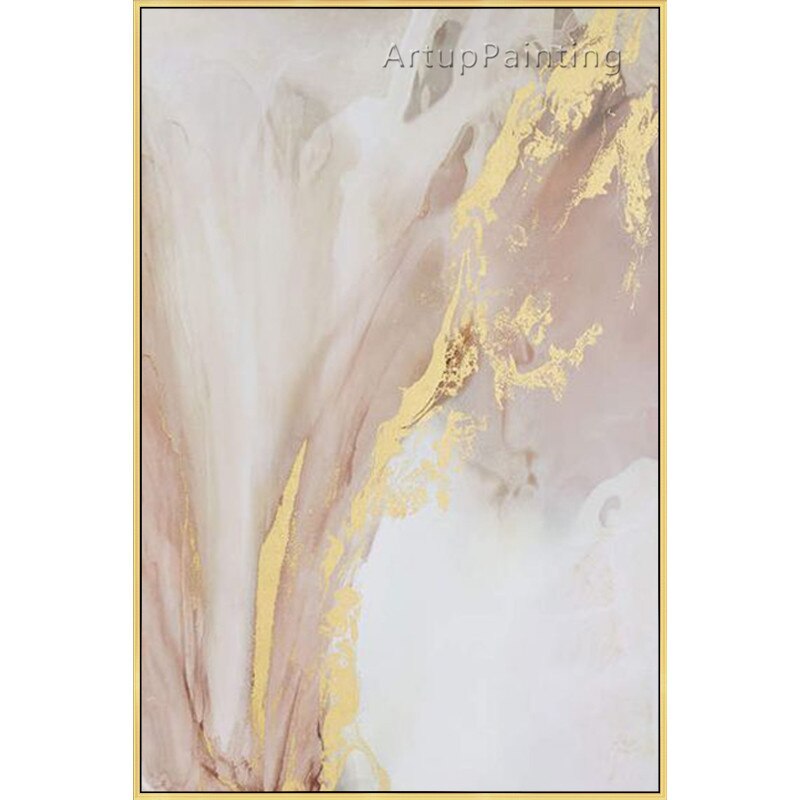 Pintura al &oacute;leo abstracta de brillo dorado y Color c&aacute;lido sobre lienzo, im&aacute;genes art&iacute;sticas de pared pintadas a mano para decoraci&oacute;n de caudros del Sal&oacute;n del hogar