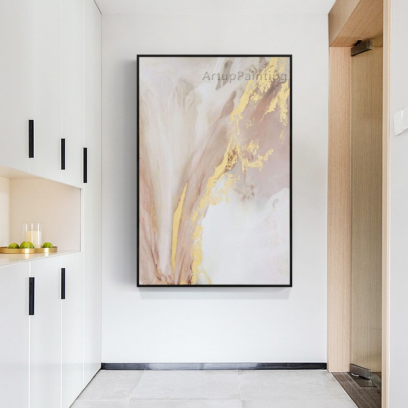 Pintura al &oacute;leo abstracta de brillo dorado y Color c&aacute;lido sobre lienzo, im&aacute;genes art&iacute;sticas de pared pintadas a mano para decoraci&oacute;n de caudros del Sal&oacute;n del hogar