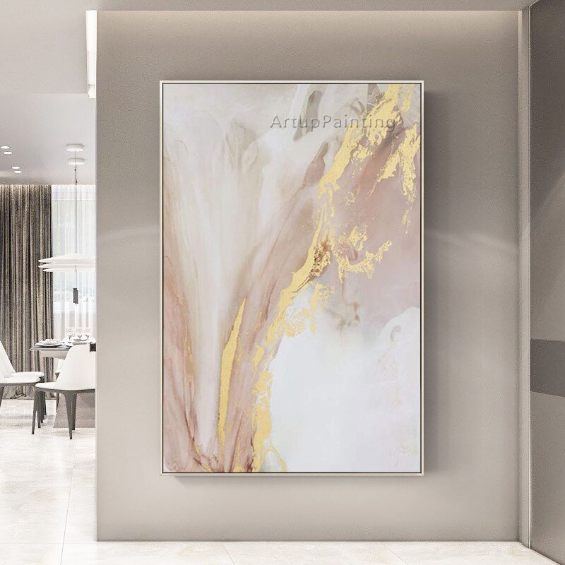 Pintura al &oacute;leo abstracta de brillo dorado y Color c&aacute;lido sobre lienzo, im&aacute;genes art&iacute;sticas de pared pintadas a mano para decoraci&oacute;n de caudros del Sal&oacute;n del hogar