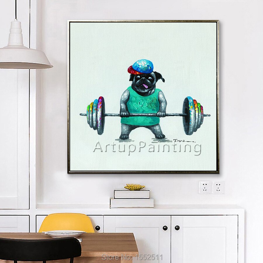 Pintura de perro, jugando deportes traviesos en lienzo, pintura al &oacute;leo para la decoraci&oacute;n de la sala de estar, obras de arte