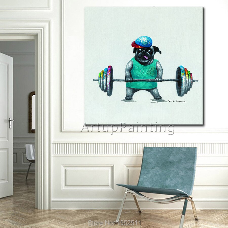 Pintura de perro, jugando deportes traviesos en lienzo, pintura al &oacute;leo para la decoraci&oacute;n de la sala de estar, obras de arte