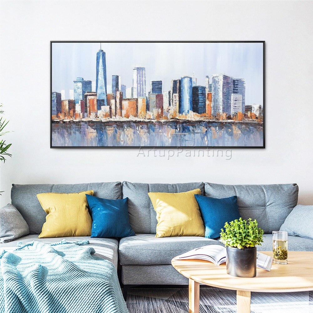 Lienzo pintado a mano, pintura al &oacute;leo abstracta de paisaje urbano, pintura acr&iacute;lica, im&aacute;genes art&iacute;sticas de pared para sala de estar, decoraci&oacute;n del hogar