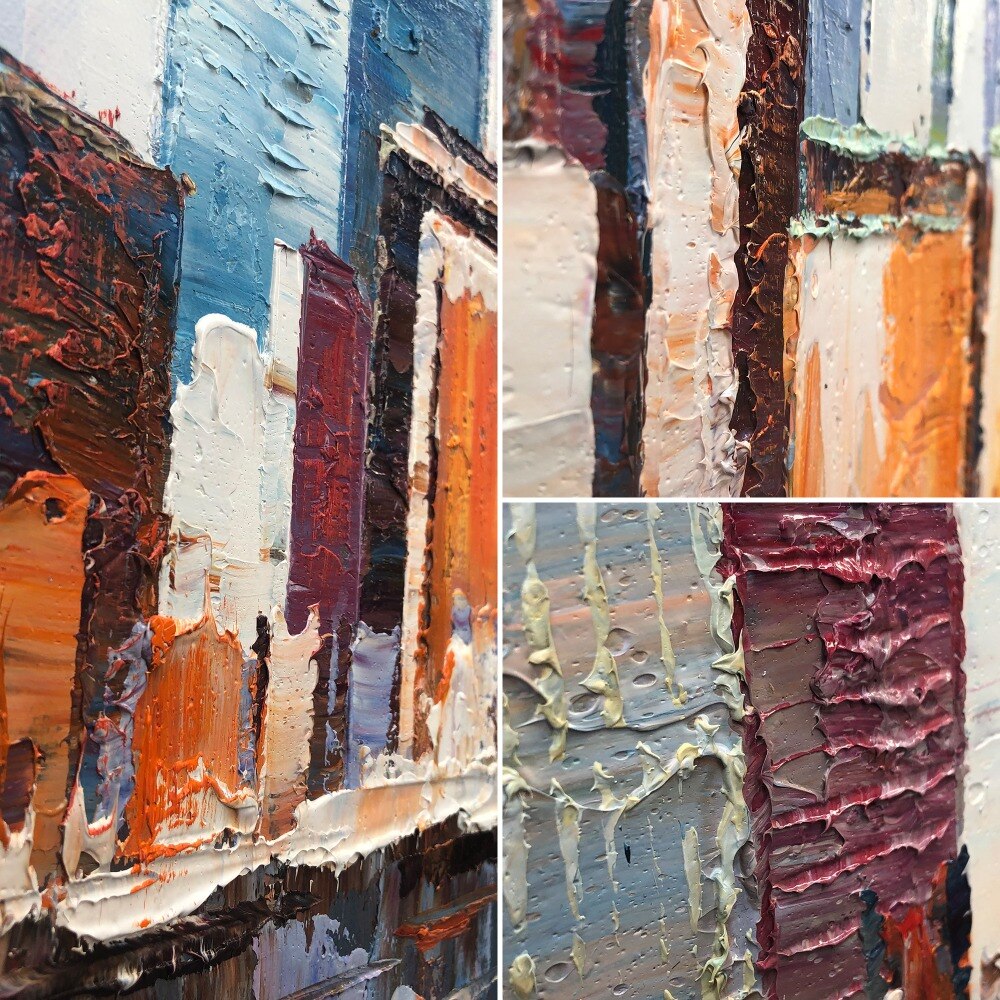 Lienzo pintado a mano, pintura al &oacute;leo abstracta de paisaje urbano, pintura acr&iacute;lica, im&aacute;genes art&iacute;sticas de pared para sala de estar, decoraci&oacute;n del hogar