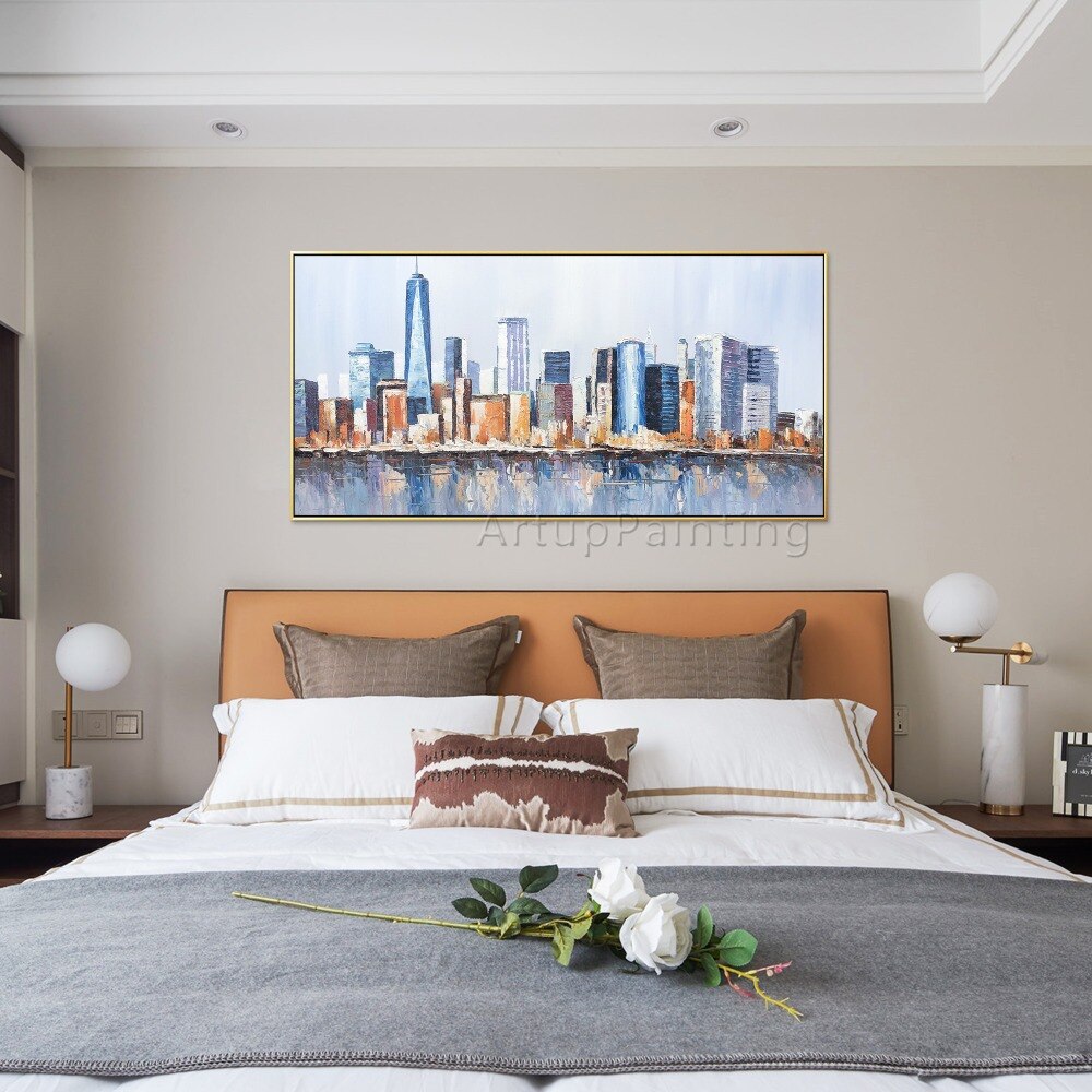 Lienzo pintado a mano, pintura al &oacute;leo abstracta de paisaje urbano, pintura acr&iacute;lica, im&aacute;genes art&iacute;sticas de pared para sala de estar, decoraci&oacute;n del hogar