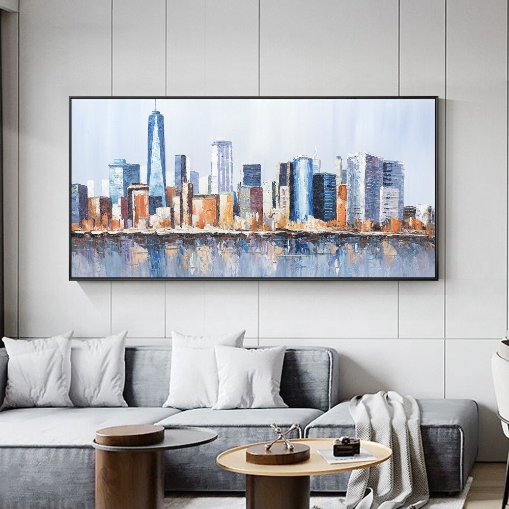 Lienzo pintado a mano, pintura al &oacute;leo abstracta de paisaje urbano, pintura acr&iacute;lica, im&aacute;genes art&iacute;sticas de pared para sala de estar, decoraci&oacute;n del hogar