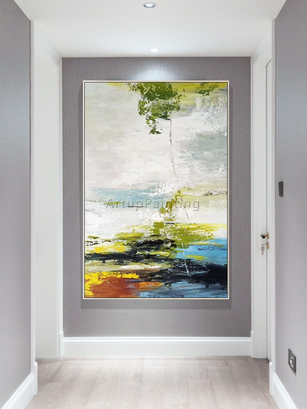 Paisaje abstracto moderno pintado a mano, pintura al &oacute;leo sobre lienzo, arte de pared, imagen, decoraci&oacute;n del hogar para sala de estar