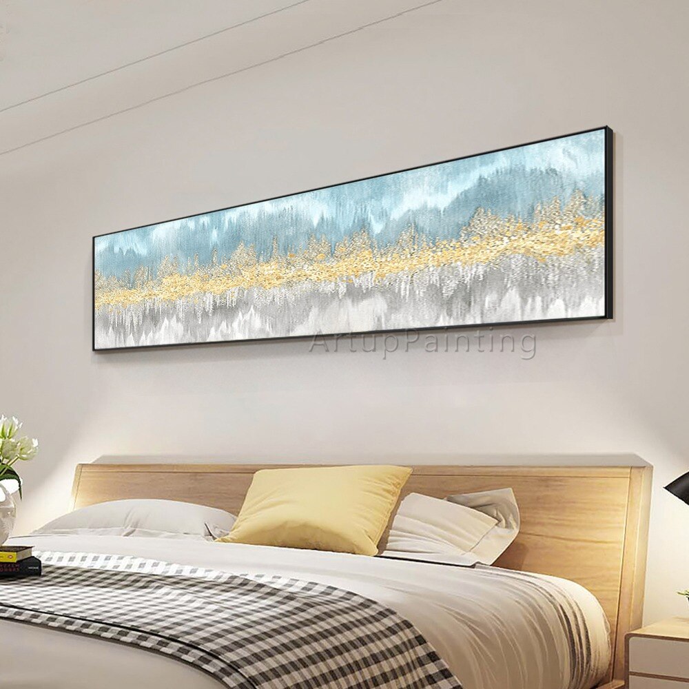 Pintura al &oacute;leo sobre lienzo para decoraci&oacute;n del hogar, cuadro abstracto moderno de plata, amarillo, verde, beige, arte de pared para sala de estar, pintado a mano