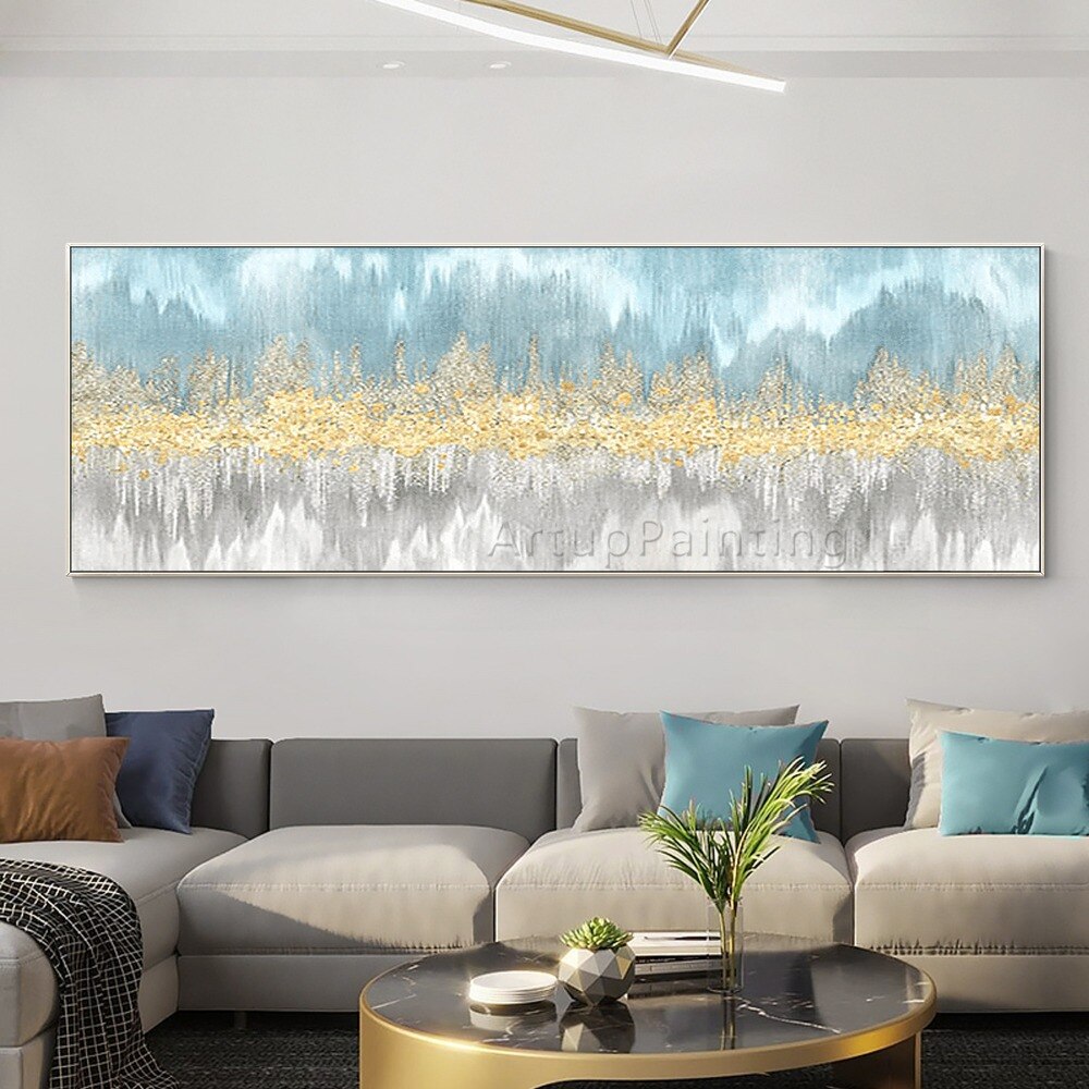 Pintura al &oacute;leo sobre lienzo para decoraci&oacute;n del hogar, cuadro abstracto moderno de plata, amarillo, verde, beige, arte de pared para sala de estar, pintado a mano