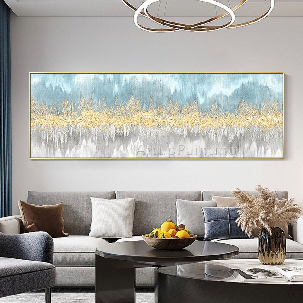 Pintura al &oacute;leo sobre lienzo para decoraci&oacute;n del hogar, cuadro abstracto moderno de plata, amarillo, verde, beige, arte de pared para sala de estar, pintado a mano