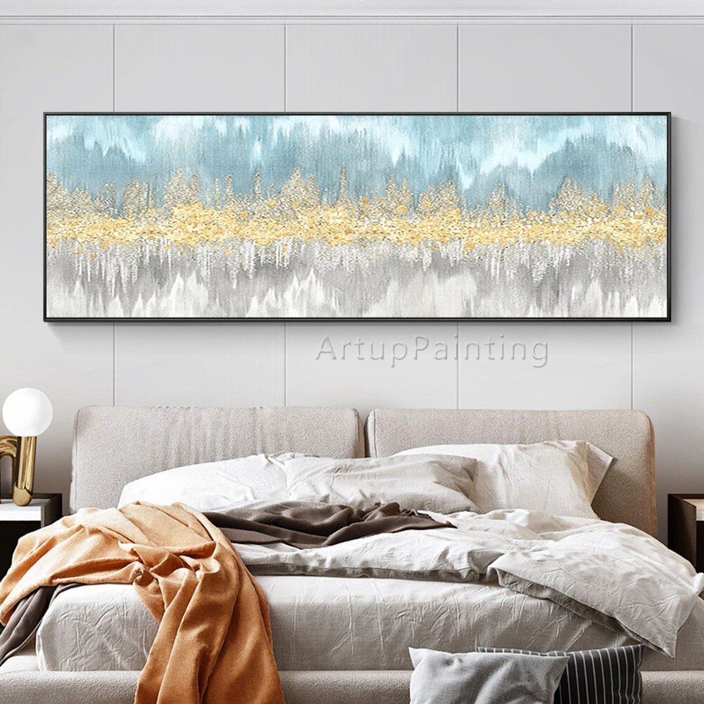 Pintura al &oacute;leo sobre lienzo para decoraci&oacute;n del hogar, cuadro abstracto moderno de plata, amarillo, verde, beige, arte de pared para sala de estar, pintado a mano
