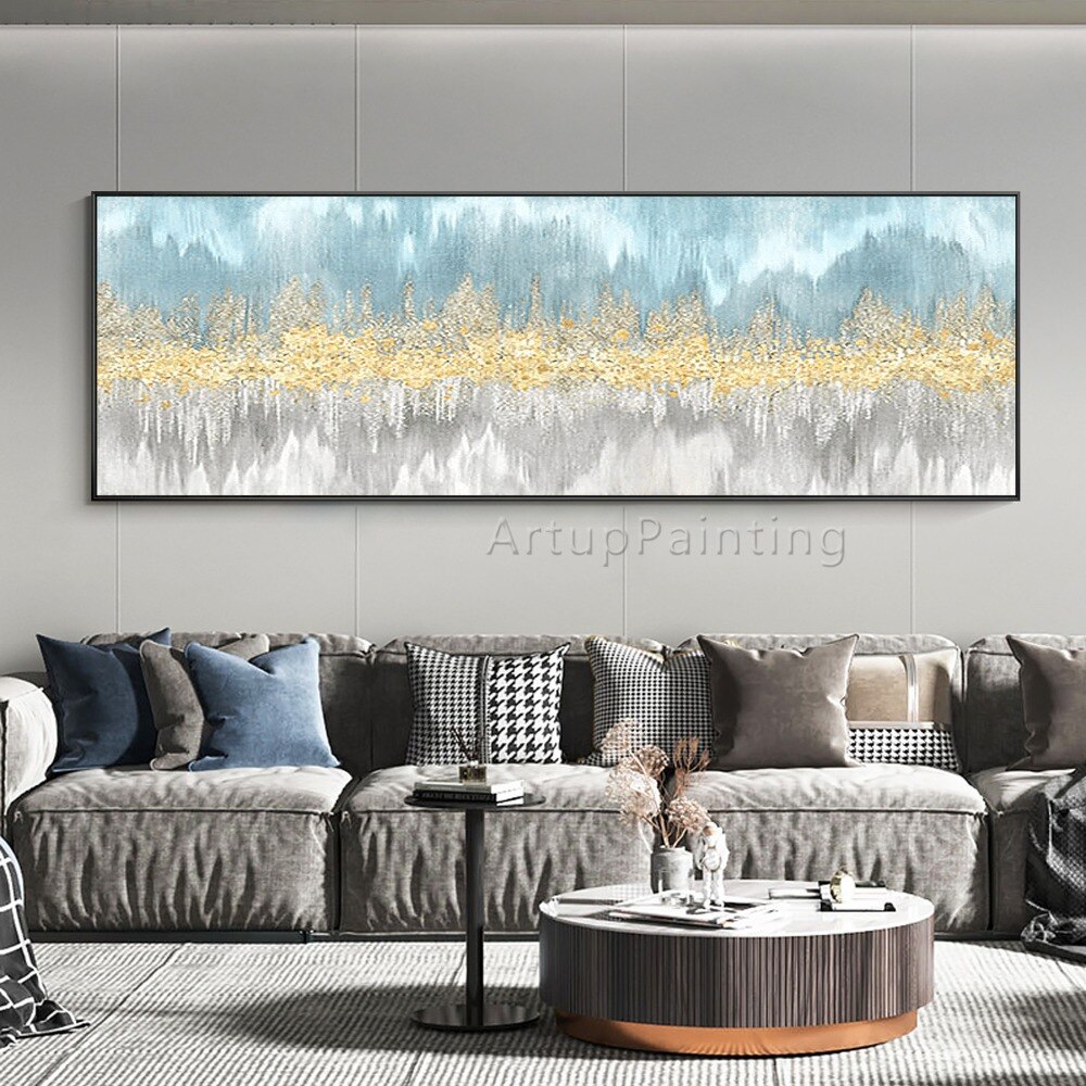 Pintura al &oacute;leo sobre lienzo para decoraci&oacute;n del hogar, cuadro abstracto moderno de plata, amarillo, verde, beige, arte de pared para sala de estar, pintado a mano