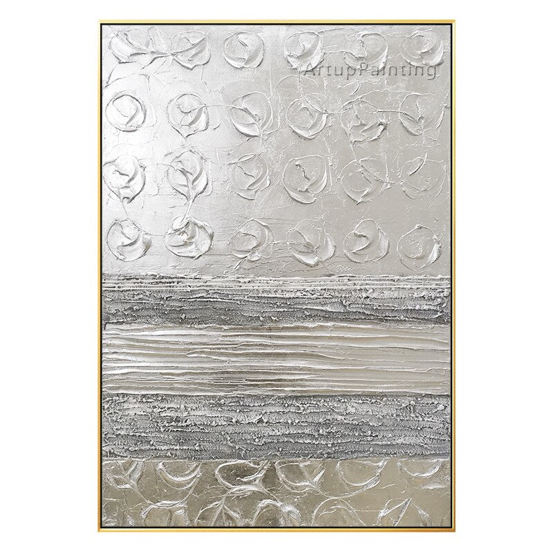 Pintura al &oacute;leo abstracta moderna plateada, lienzo pintado a mano, im&aacute;genes art&iacute;sticas de pared para sala de estar, decoraci&oacute;n del sal&oacute;n, cuadros