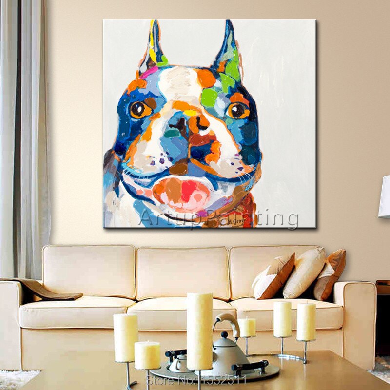 Pintura de perro, pintada a mano, pintura al &oacute;leo de perro en canva s para la decoraci&oacute;n de la sala de estar, obras de arte
