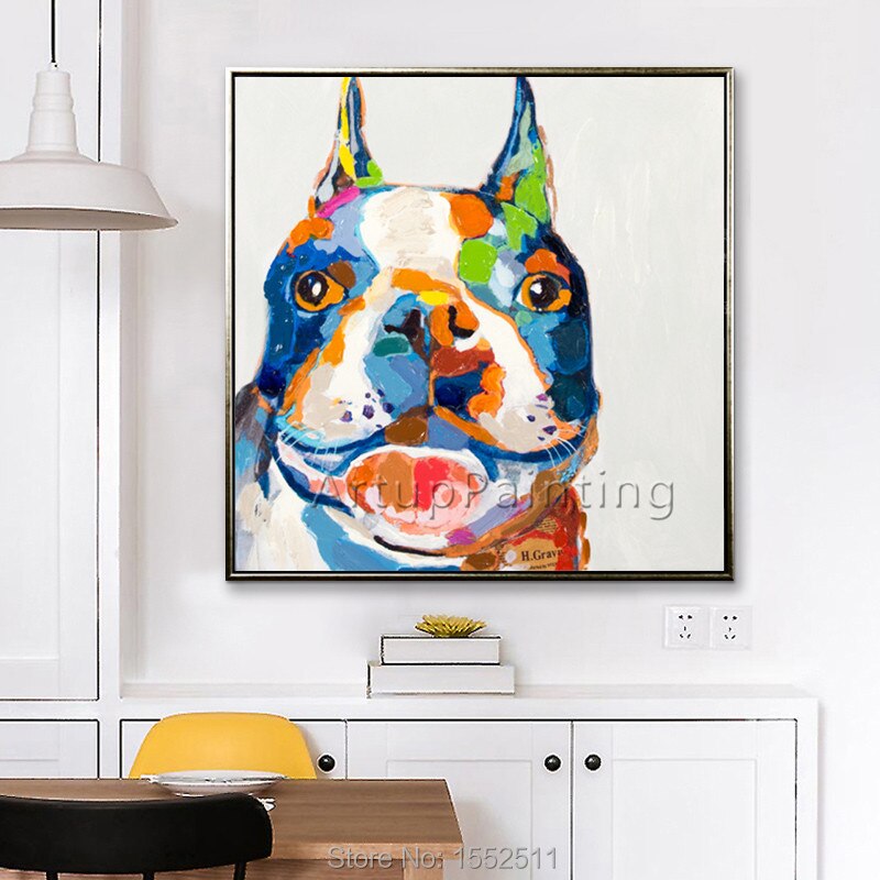 Pintura de perro, pintada a mano, pintura al &oacute;leo de perro en canva s para la decoraci&oacute;n de la sala de estar, obras de arte