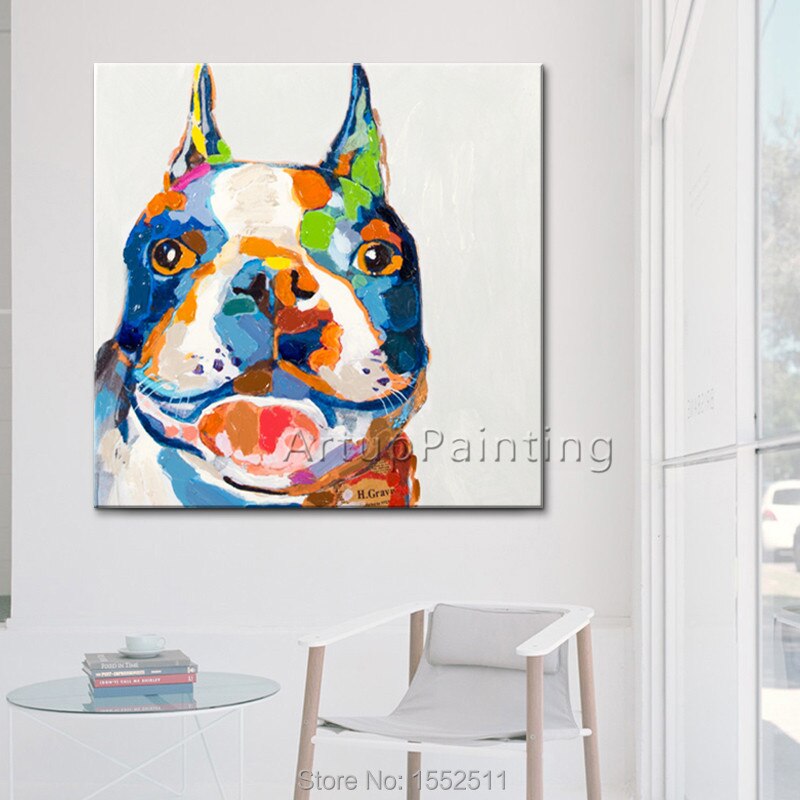 Pintura de perro, pintada a mano, pintura al &oacute;leo de perro en canva s para la decoraci&oacute;n de la sala de estar, obras de arte