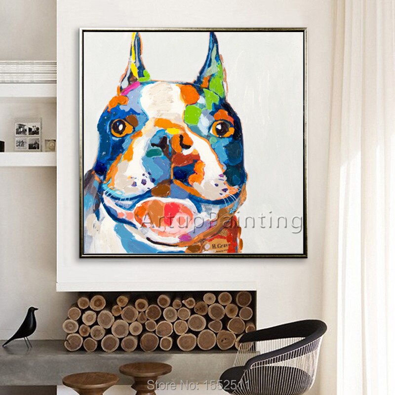 Pintura de perro, pintada a mano, pintura al &oacute;leo de perro en canva s para la decoraci&oacute;n de la sala de estar, obras de arte