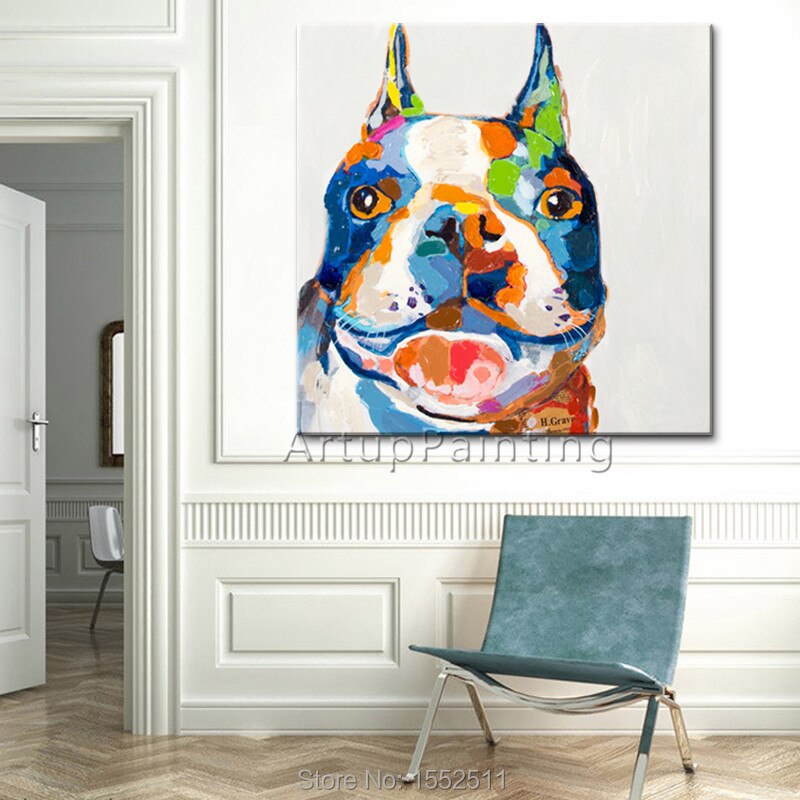 Pintura de perro, pintada a mano, pintura al &oacute;leo de perro en canva s para la decoraci&oacute;n de la sala de estar, obras de arte
